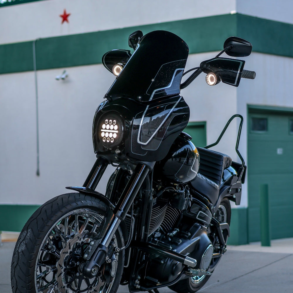 OG T-Sport Fairing 15 inch Replacement Windscreens Dark Smoke installed on a Dyna FXD