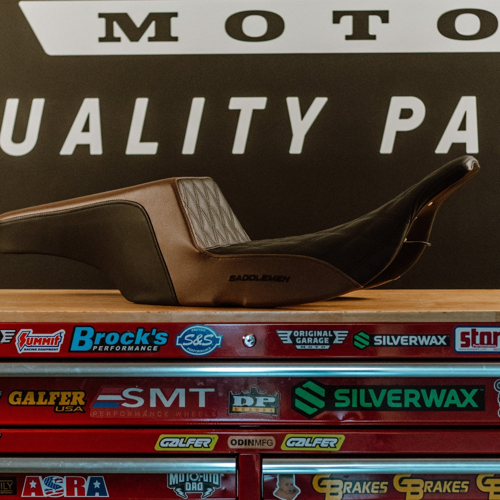 OG X Saddlemen Custom Step Up Seat for HDs Touring models Brown and Black with Black Stiches