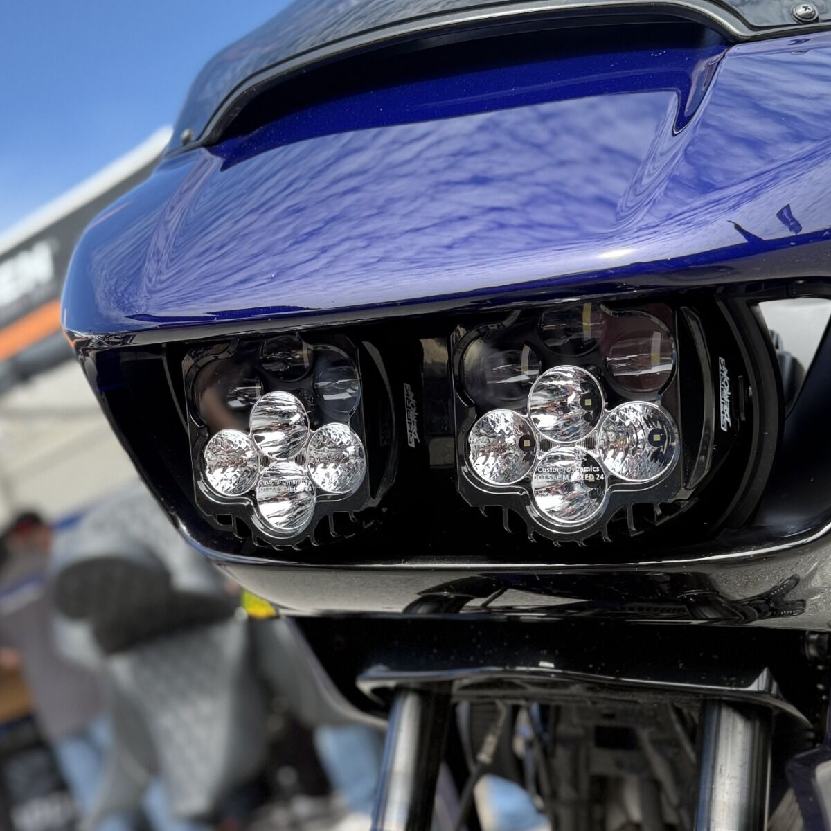 Clear and Clear Shark-Demon® 2 Performance LED Headlight Kit for Road Glide Motorcycles installed on a 2020 FLTRX