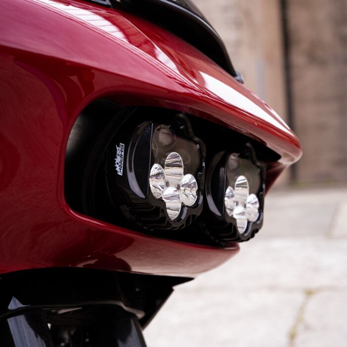 Clear and Clear Shark-Demon® 2 Performance LED Headlight Kit for Road Glide Motorcycles installed on a 2023 FLTRX