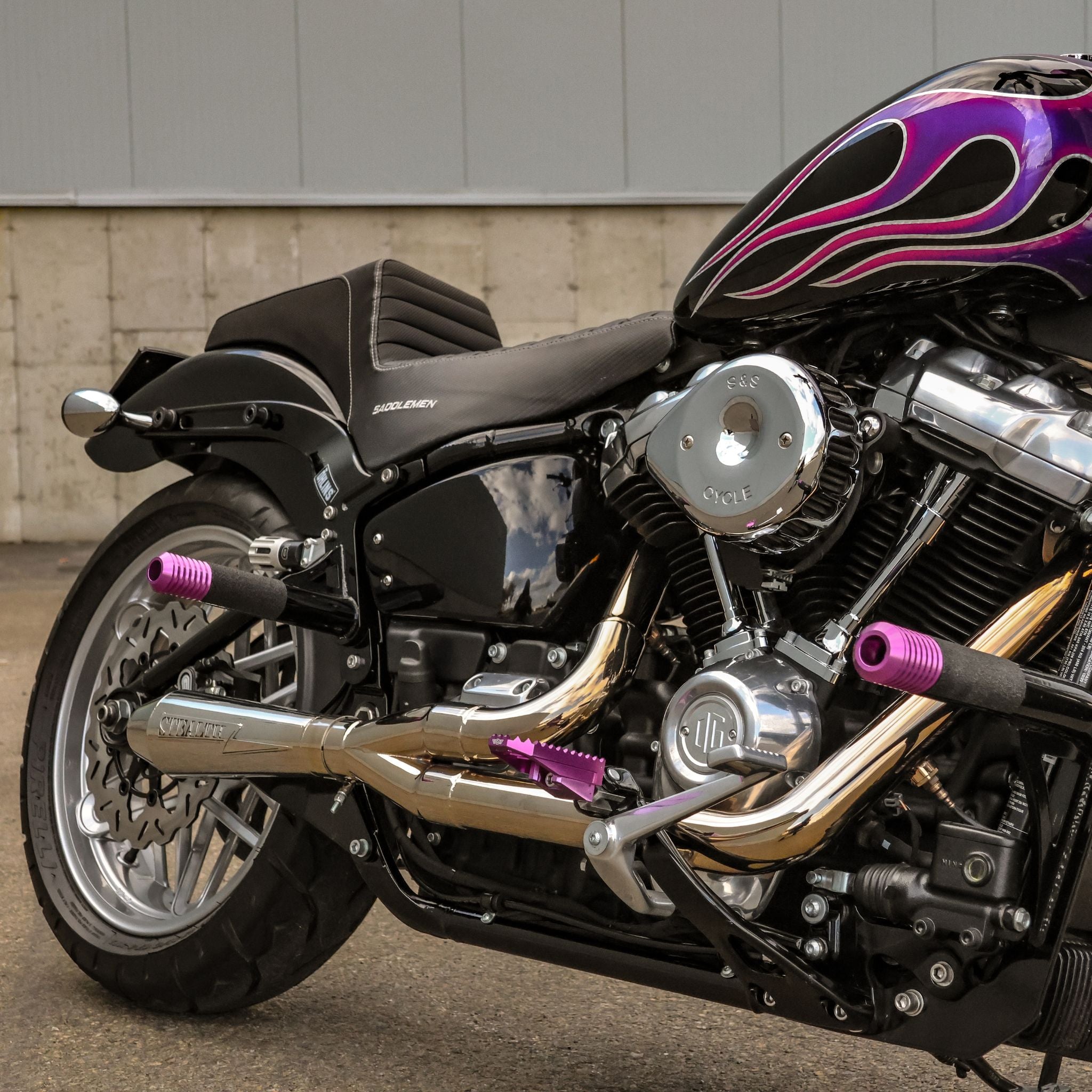 OG Rear Crash Bar for Harley-Davidson M8 Softail Purple On Black installed on 2020 Harley-Davidson FXST Softail Standard